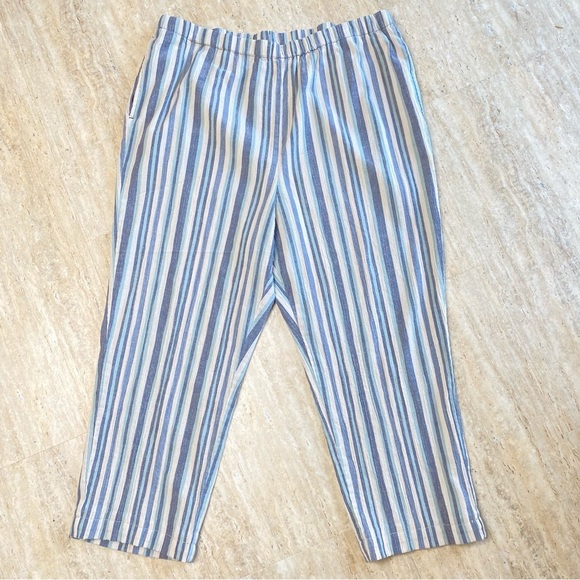 Appleseed's Pants - Appleseed's Pants Women's 20 Wide Leg Blue Green Striped Pull On‎ Coastal Casual